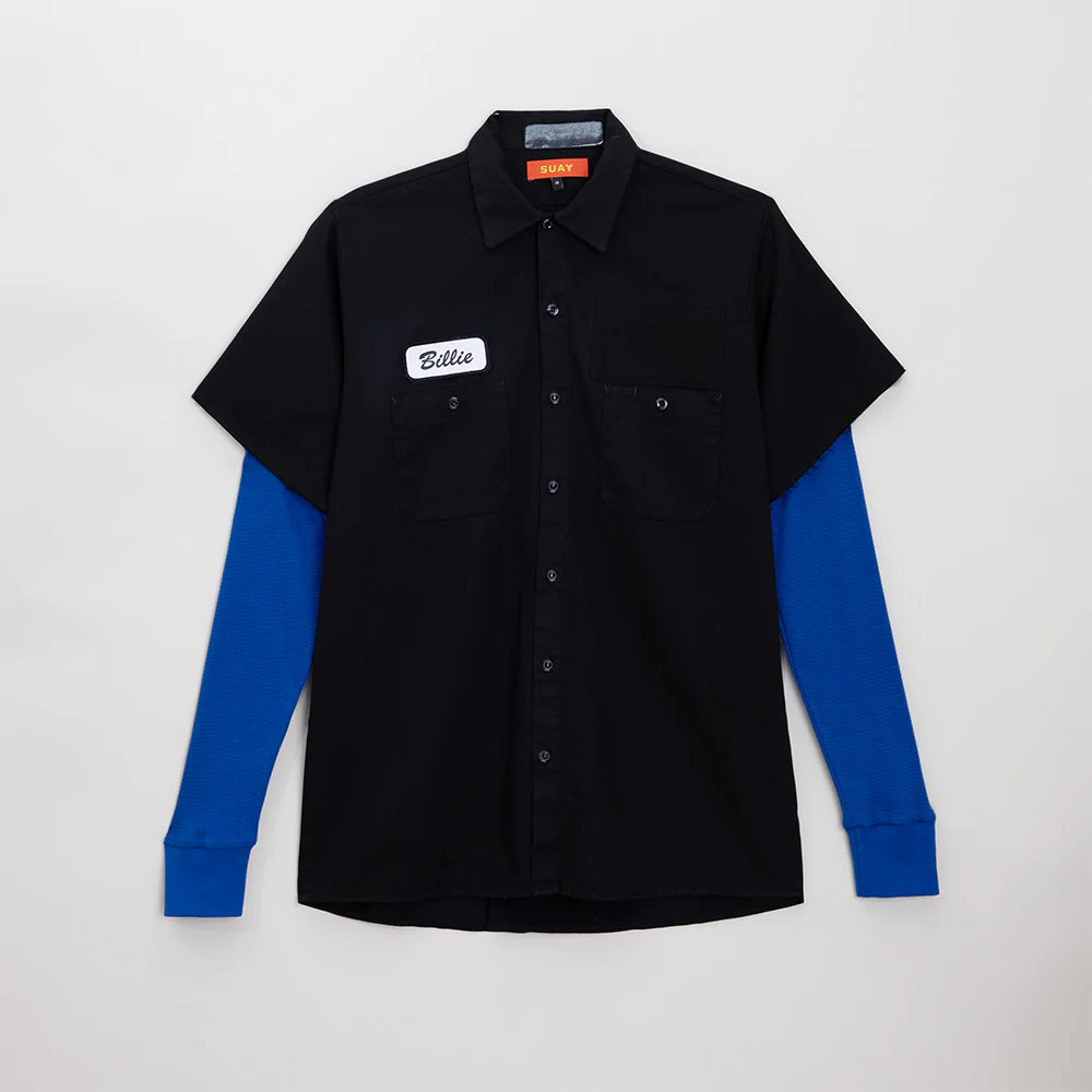 SUAY x Billie Eilish Black Blue Thermal Sleeve Work Shirt - Image 2